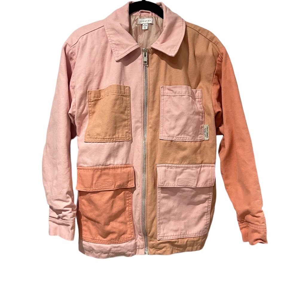 Topshop Padded Pink Patchwork Jacket with Pockets (Size S)